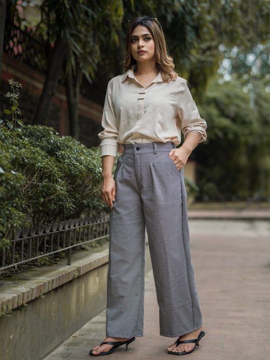 Grain Check Wide Leg Pant