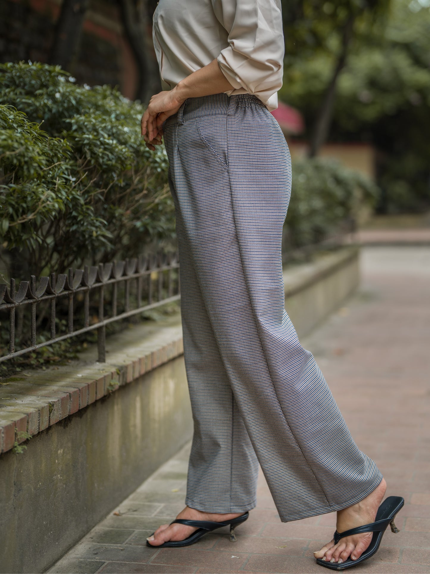 Grain Check Wide Leg Pant