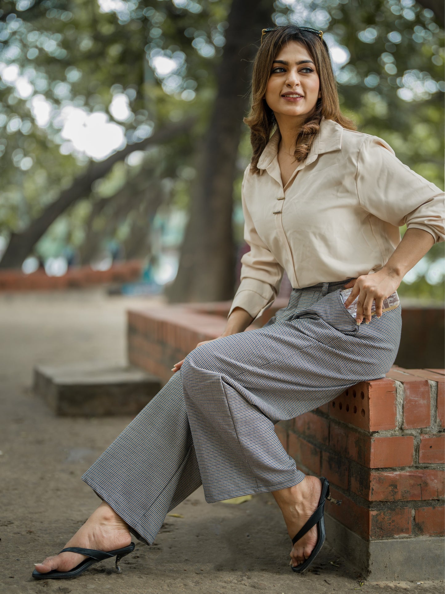 Grain Check Wide Leg Pant