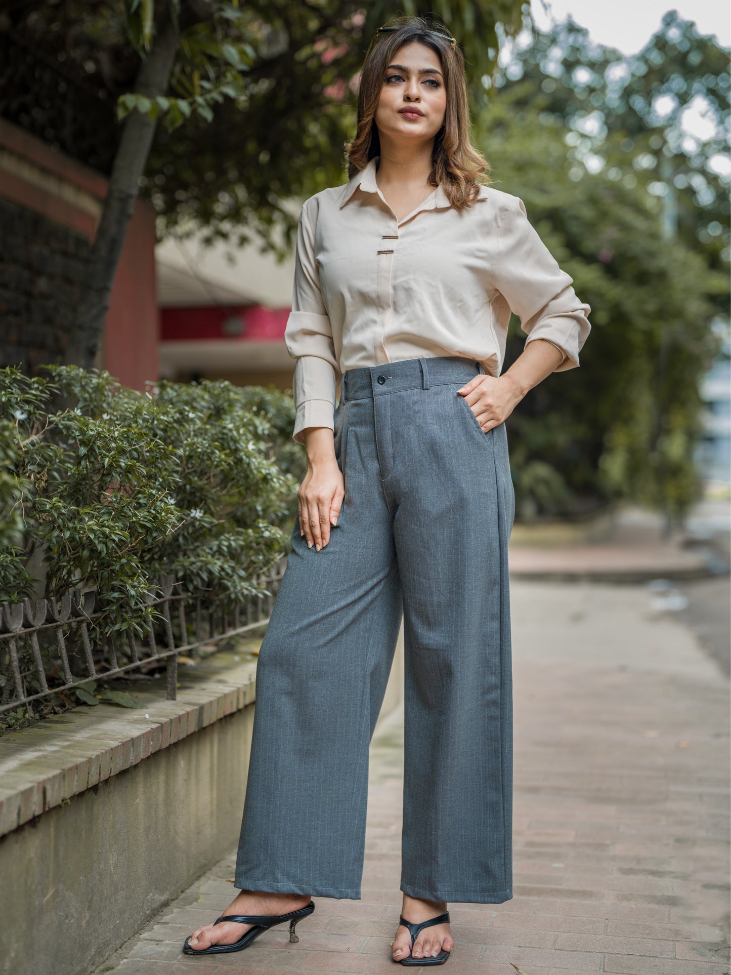 Pinstripe Wide Leg Pant