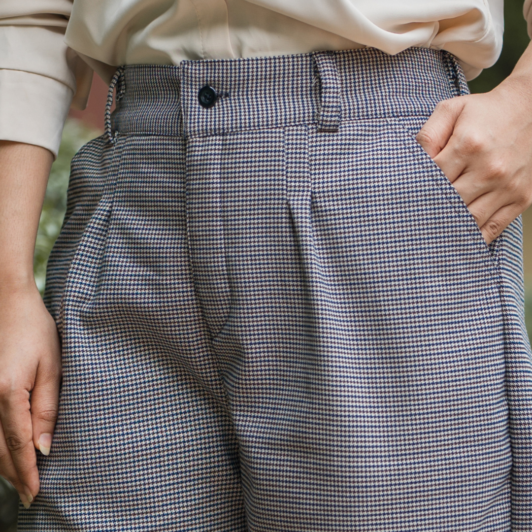 Grain Check Wide Leg Pant